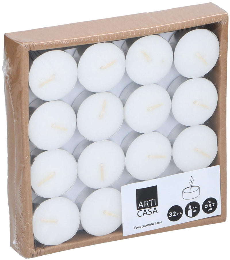 Arti casa theelichtjes 32 stuks - witte theelichtjes met 4 uur brandtijd - theelichten ø3.7 cm - kaarsen set voor decoratie en dagelijks gebruik