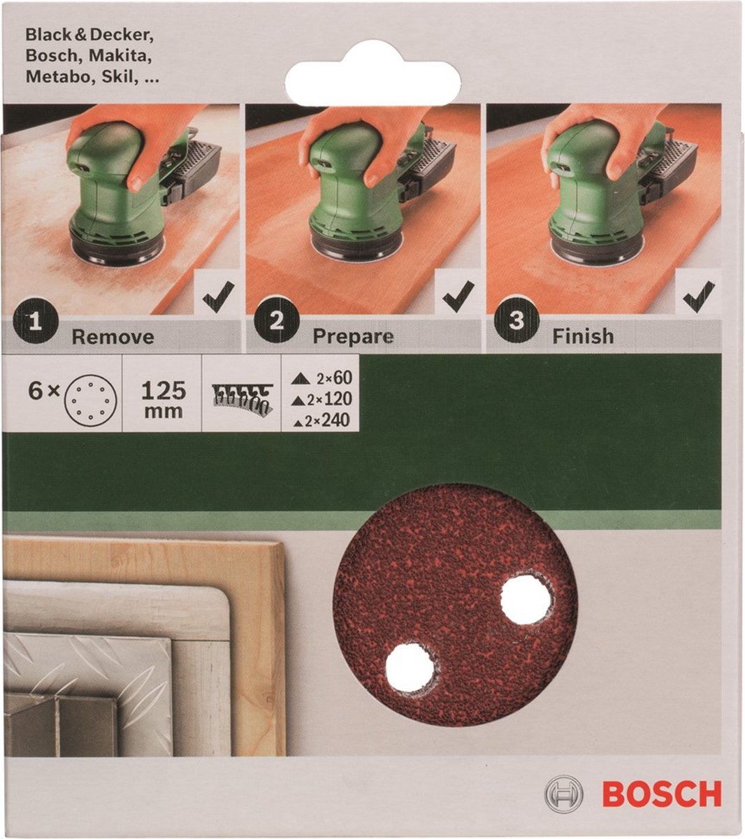 Bosch 6-delige schuurbladset voor excenterschuurmachines 125 mm - korrel 60; 120; 240