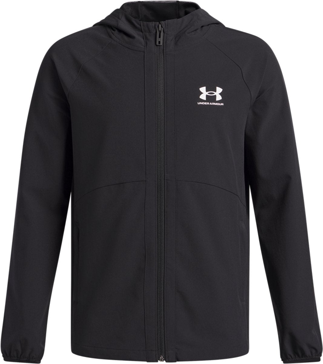 Under armour ua vibe woven windbreaker-blk jongens sportjas - zwart - wit