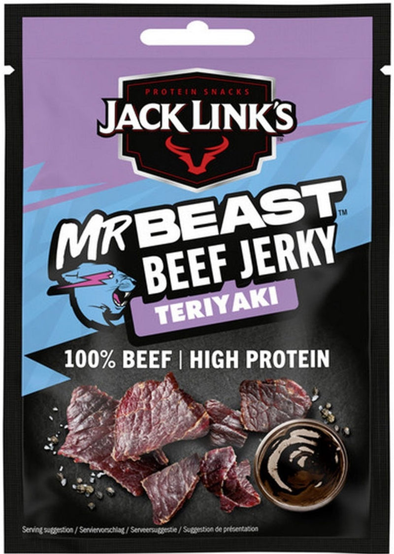 Jack link's teriyaki beef jerky - high protein - 100% beef - hoog in eiwitten - ideale proteine snack - voor tussendoor, onderweg of voor het sporten - 12x25g