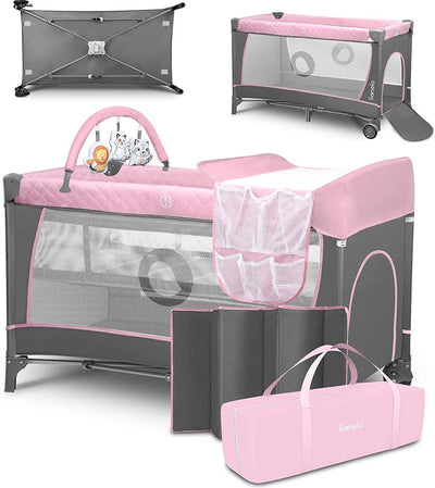 Lionelo flower campingbedje - 2in1 - meegroeibed - co-sleeper - lockguard - draagtas - reisbedje box - praktische zij-ingang met ritssluiting - hoogwaardige schuimmatras - snel opvouwsysteem - multifunctionele box en reiswieg