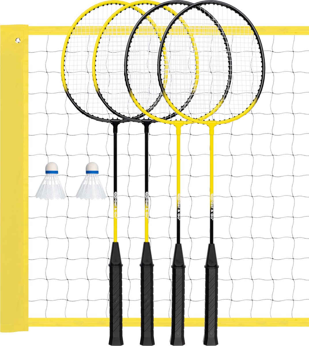 Get go badminton set - 4 spelers - net ca. 60 x 400cm - hoogte verstelbaar