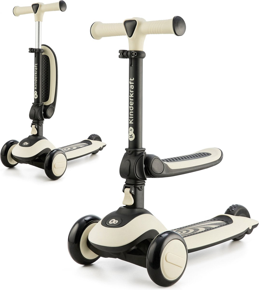 Kinderkraft halley 2-in-1 loopfiets en driewieler step - voor kinderen van 1-5 jaar, max 50 kg - verstelbaar zadel en stuur, opvouwbaar, led wielen – wit