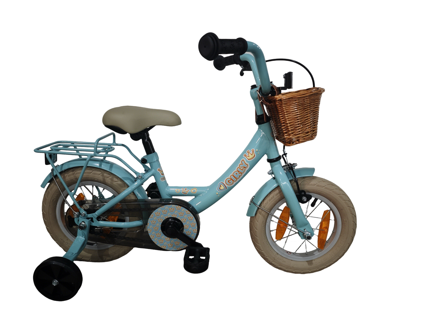 Bikefun kinderfiets girly 12 inch - met mandje, zijwieltjes en remnaaf - blauw