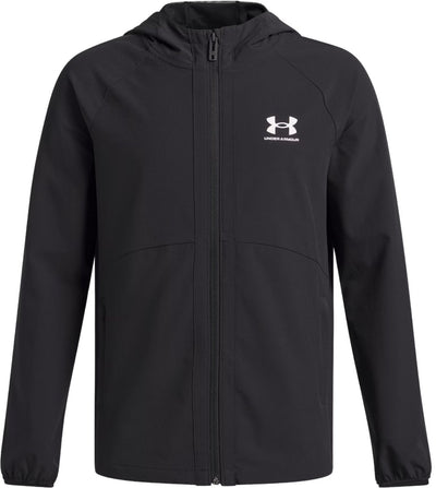 Under armour ua vibe woven windbreaker-blk jongens sportjas - zwart - wit