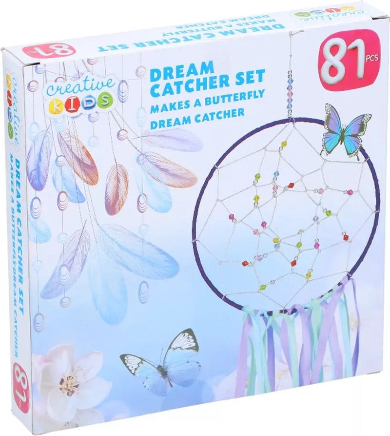 Creative kids dream catcher set 81pc - dromenvanger knutselpakket vlinder - stimuleert creativiteit en fijne motoriek - compleet knutselpakket voor kinderen - afmeting 19x19x3 cm - meerkleurig