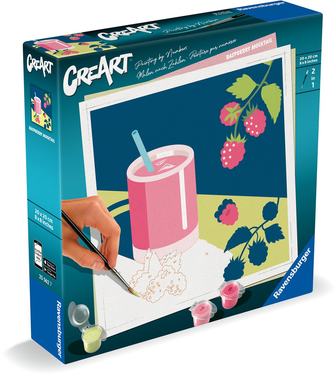 Ravensburger schilderen op nummer framboos creatief schilderpakket 20x20 cm.