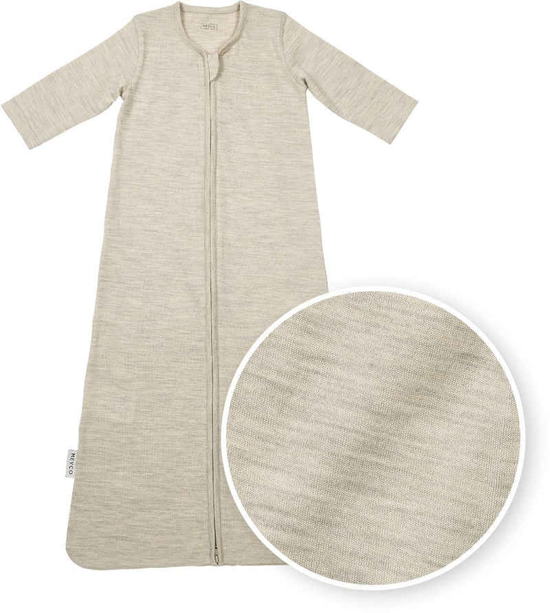 Meyco baby studio collection merino baby slaapzak met mouwen - merinowol - sand melange - 70cm - 1.0 tog