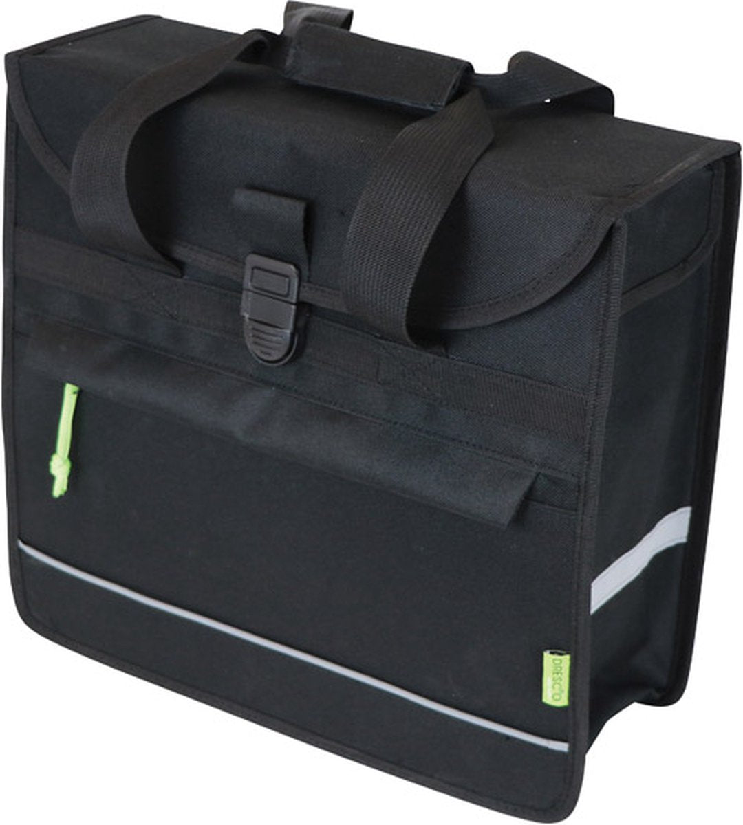 Dresco enkele fietstas basic shopper – inhoud 20 liter - waterafstotend polyester – twee bevestigingshaken klittenbandsluiting - handig voorvak – reflectie aan de voor- en achterzijde - afmeting 37x34x13cm