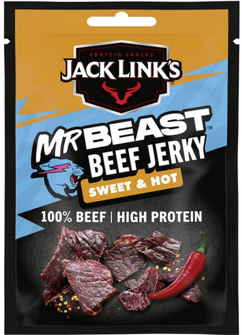Jack link's sweet hot beef jerky - high protein - 100% beef - hoog in eiwitten - ideale proteine snack - voor tussendoor, onderweg of voor het sporten - 12x25g