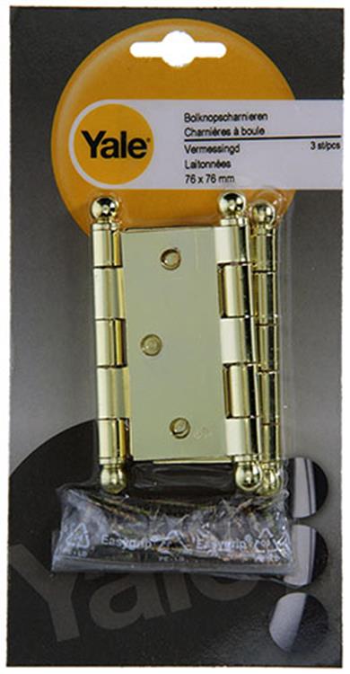 Yale 1019144 - 3 bolknopscharnieren vermessingd 76x76mm | 2 stuks