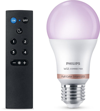 Philips smart lighting - starterkit - slimme lamp met afstandsbediening - rgb - gekleurd en instelbaar wit licht - dimbaar - e27 fitting - werkt met de wiz app - wifi