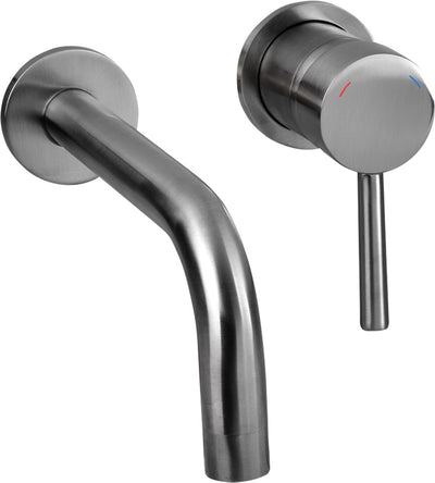 Differnz muurkraan gun metal - inbouw wastafelkraan - mengkraan koud en warm - hendel rechts