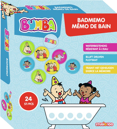 Bumba badspeelgoed - badmemo en bumbina - 24 plaatjes - blijven drijven en kleven aan de bandrand