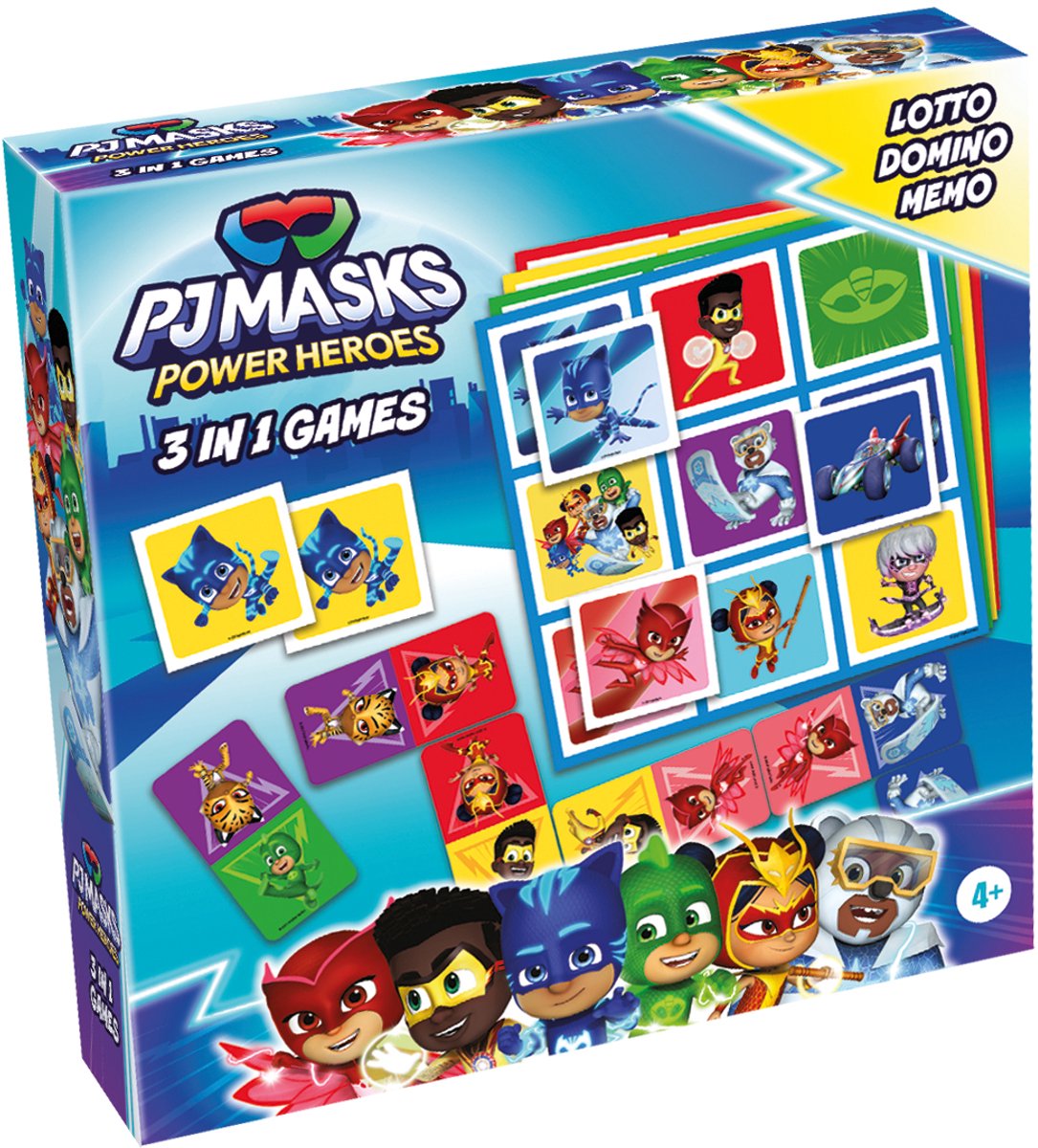 Tactic pj masks 3-in-1 spellenverzameling – kaartspel – lotto – domino – memo – kinderspel vanaf 4 jaar
