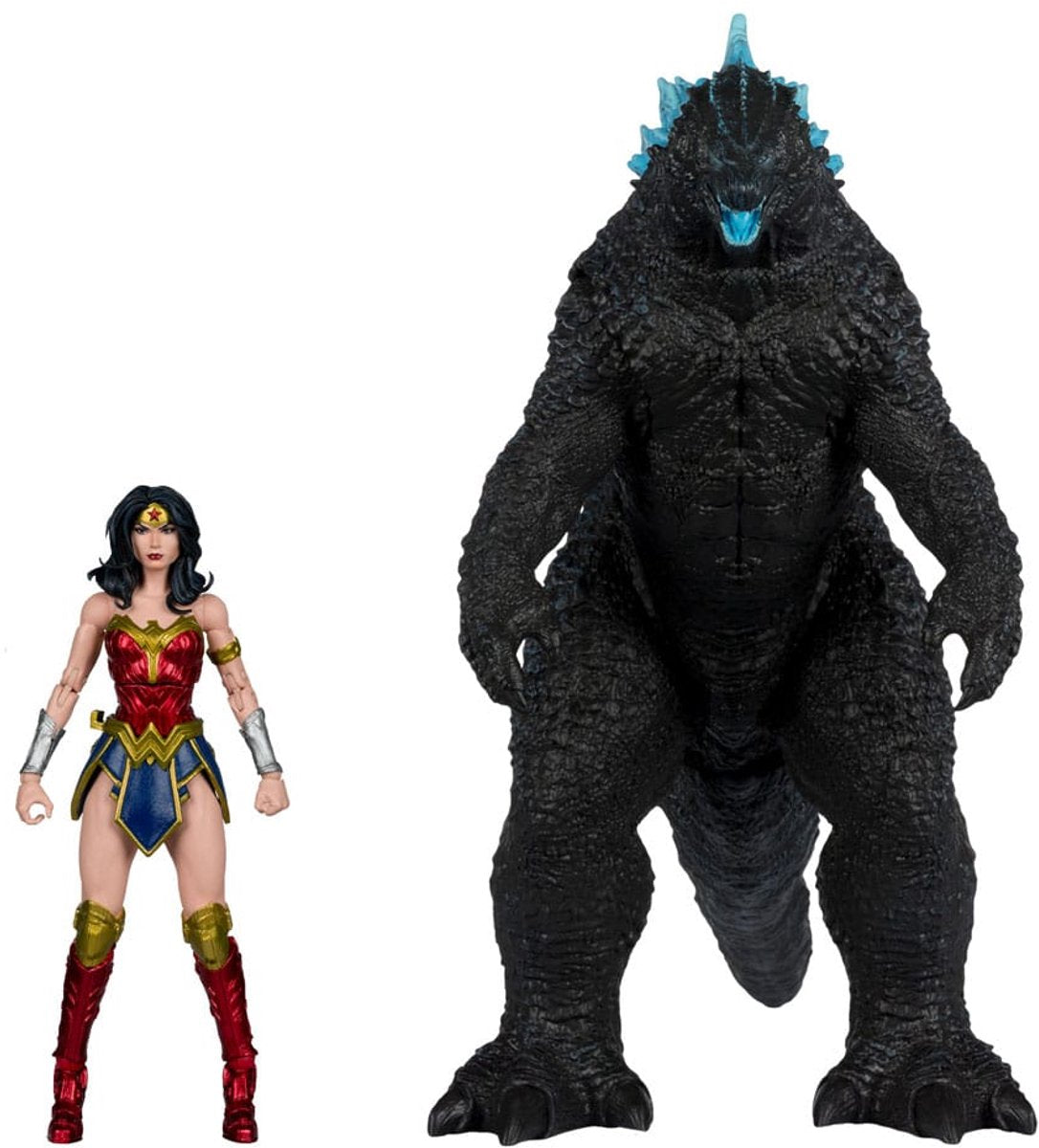 Mcfarlane toys dc justice league monsterverse dc multiverse action figuur 2-pack wonder woman vs. atomic blast godzilla 18 cm action figuur