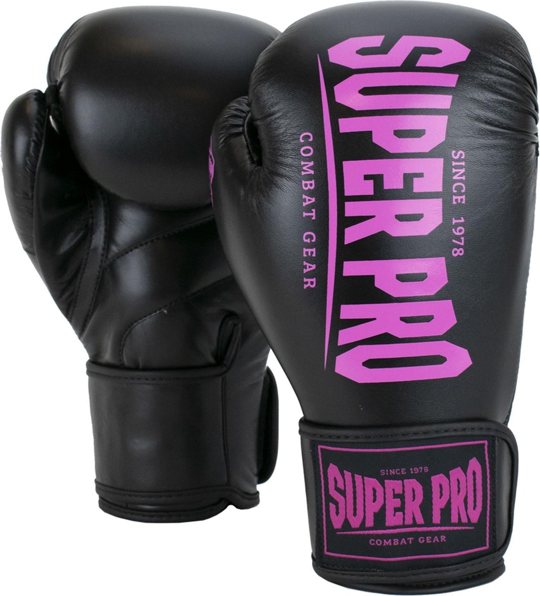 Super pro combat gear champ (kick)bokshandschoenen zwart roze 10oz