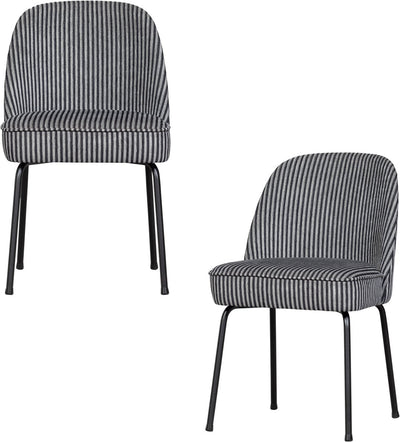 Woood vogue eetkamerstoelen - geweven stof met streep - zwart grijs - set van 2