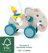 Small foot - houten duwfiguur olifant met motoriekspiraal - afbeelding 1