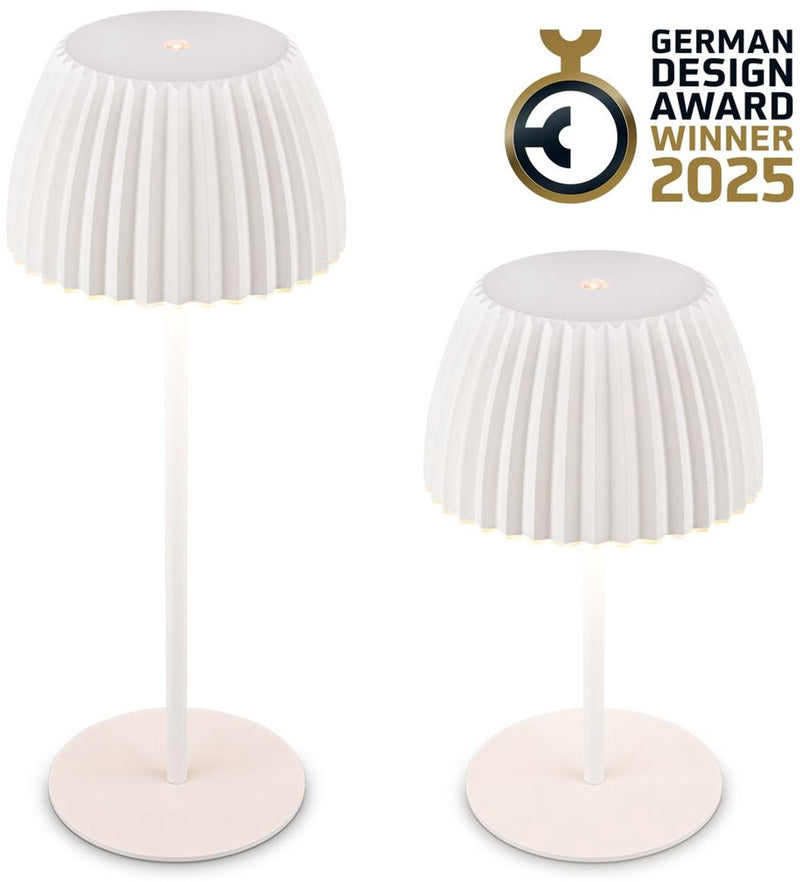 B.k.licht briloner champ - oplaadbare tafellamp - snoerloze lamp - met touch dimbaar - voor binnen en buiten - german design award winner 2025 - wit - ø14,5 x 36,5 cm