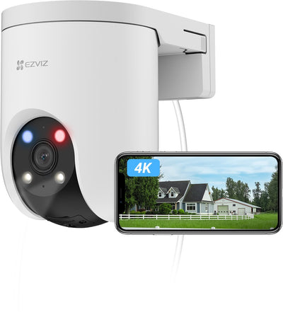 Ezviz h8c pro 4k - buiten - 4k ultra hd resolutie - 360° ptz- 24 7 opname - wifidekking van 464m - bedrade beveiligingscamera - ai tracking - geen maandkosten