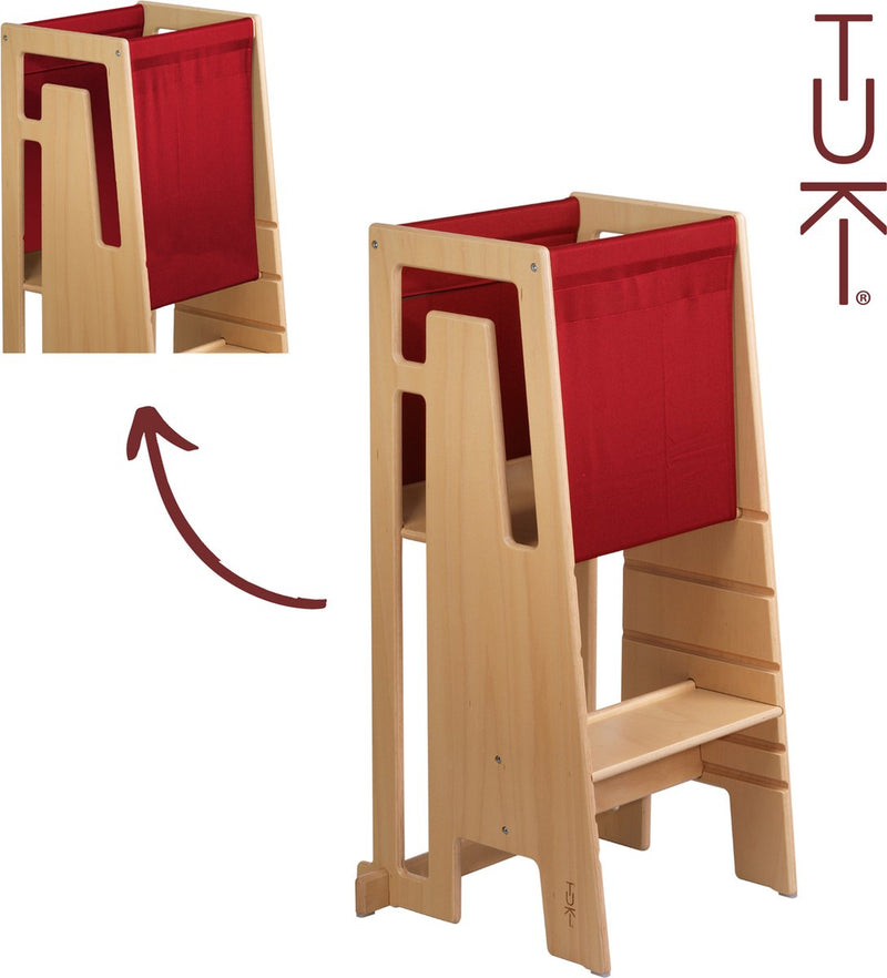 Tuki® ontdekkingsdoek bordeauxrood - learning tower - montessori leertoren - leertoren keukenhulp - leer toren - 360° valbeveiliging - leertoren accessoires - bordeauxrood