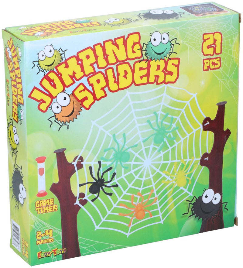 Eddy toys jumping spiders spel 21-delig - spel voor kinderen vanaf 3 jaar - springende spinnen op spinrag - behendigheidsspel met zandloper - gezelschapsspel voor 2-4 spelers