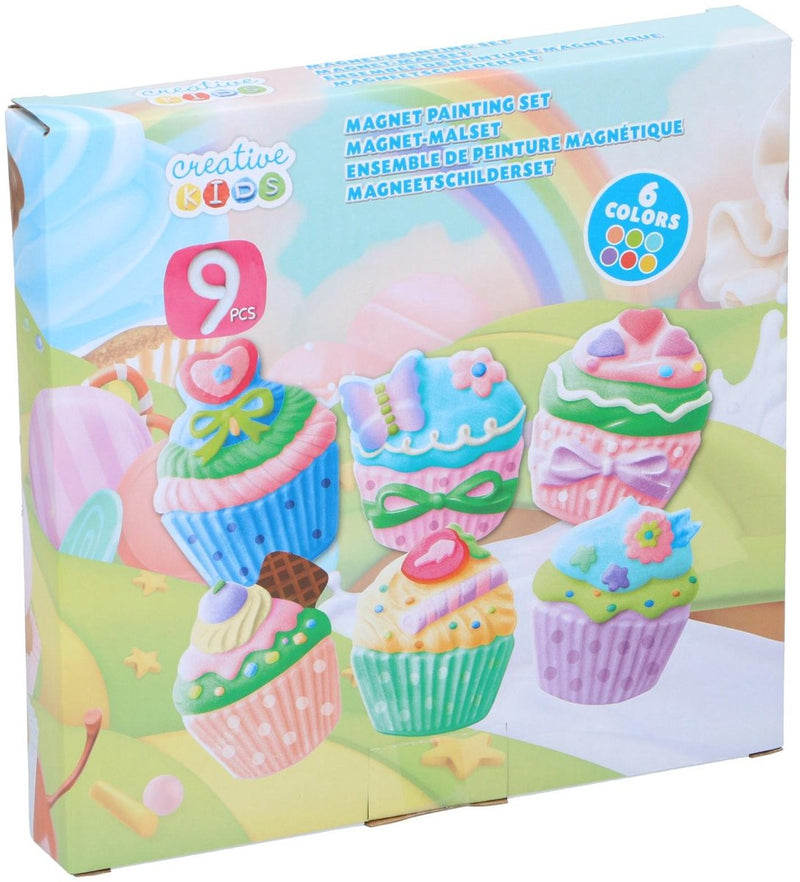 Creative kids paint set magnet 2as - hobbypakket gips met thema prinses en cupcake - inclusief verf, penseel en magneetsticker - 9-delig - vanaf 6 jaar - meerkleurig
