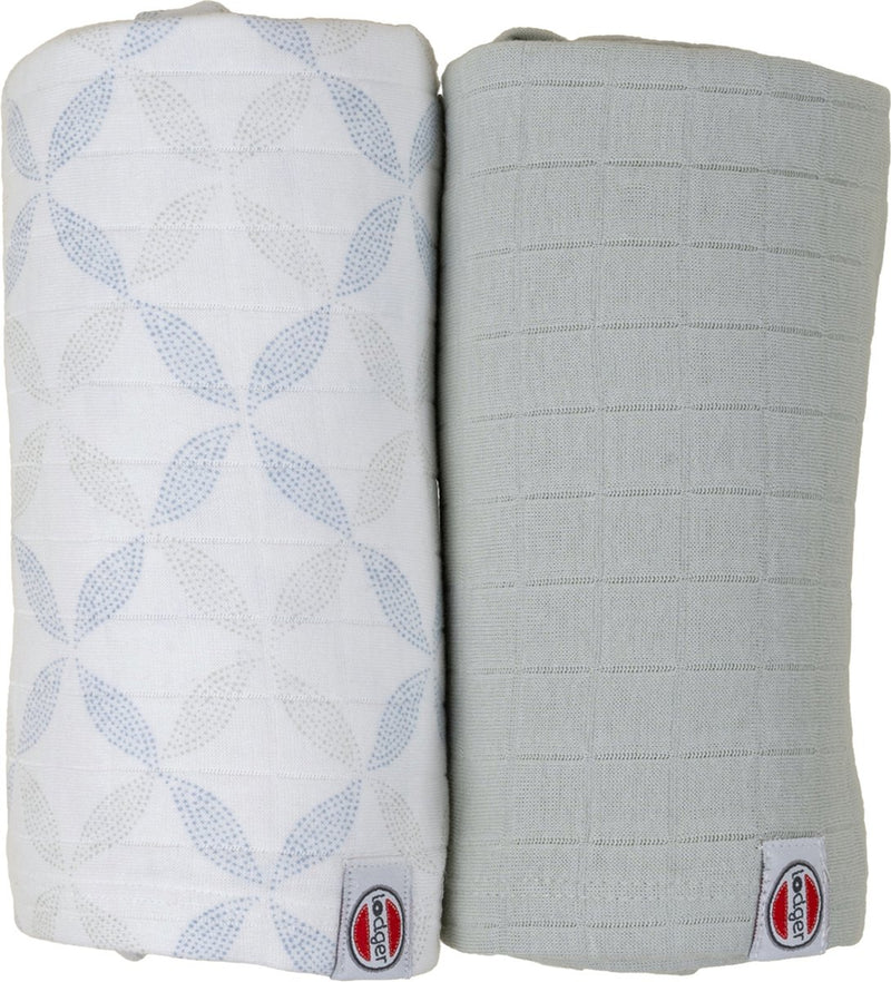 Lodger swaddler - hydrofiele doeken - groen blauw - 110x110cm - 2 stuks - biologisch katoen - hydrofiele luier