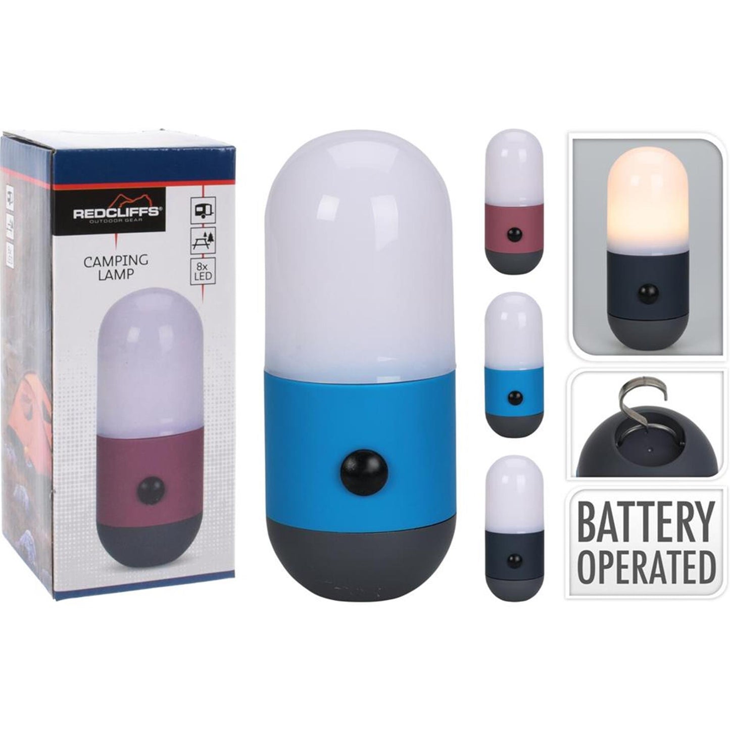 Redcliffs camping led lamp pil 6x6x14cm