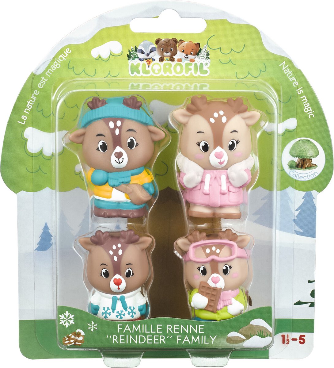 Klorofil de familie rendier speelset - speelfiguren set - poppetjes familie - kinder speelgoed - rudy, astrid, sten en helga - vanaf 18 maanden - 4-delig