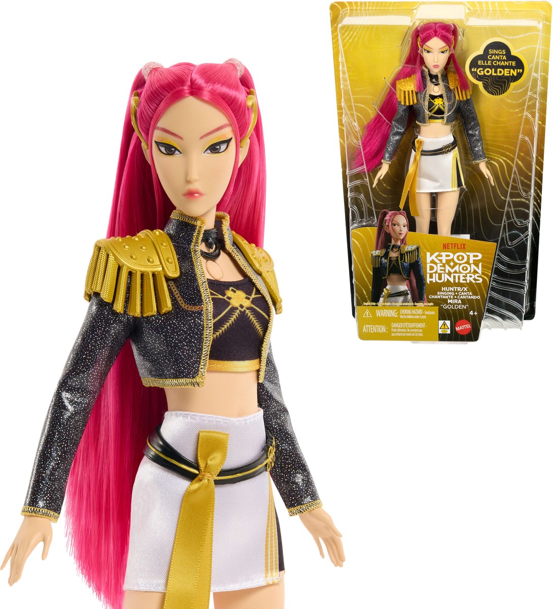 Mattel kpop demon hunters huntr x mira 'golden' zingende pop in outfit