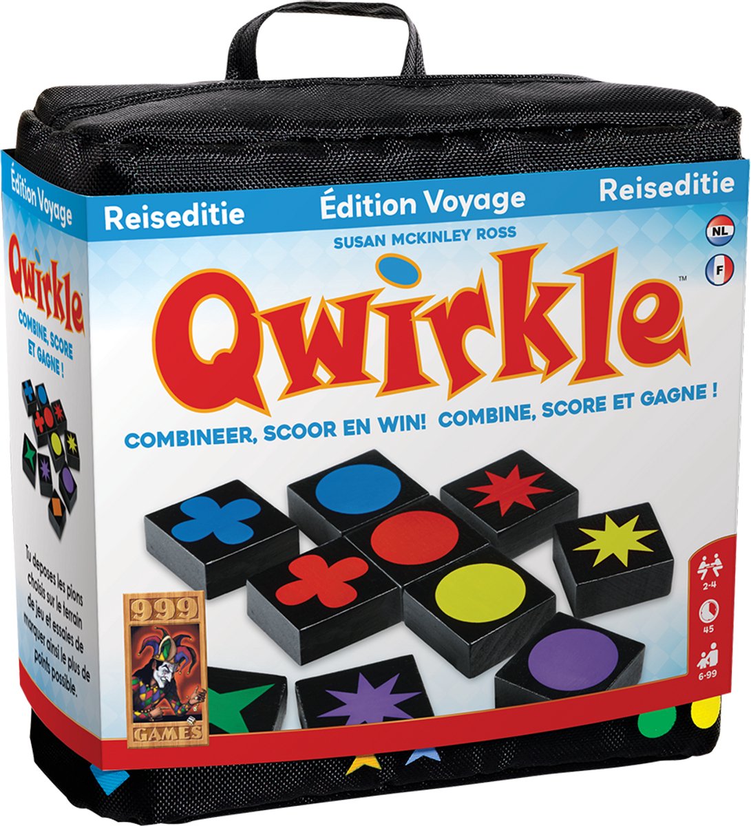 999games 999 games - qwirkle - reiseditie - bordspel - sinds 2007 meer dan 15 spellenprijzen gewonnen - familiespel - gezelschapsspel - educatief spel - klein cadeautje - spelregels in nl en fr