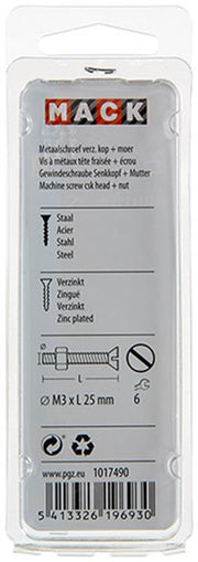 Mack 1017490 - metaalschroef verz. kop + moer verz. 22st m3 x 25 mm | 10 stuks - afbeelding 2