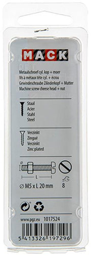 Mack 1017524 - metaalschroef cyl. kop + moer verz. 15 st m5 x 20 mm | 10 stuks - afbeelding 4