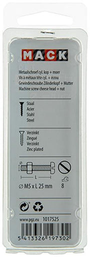 Mack 1017525 - metaalschroef cyl. kop + moer verz. 14 st m5 x 25 mm | 10 stuks - afbeelding 3