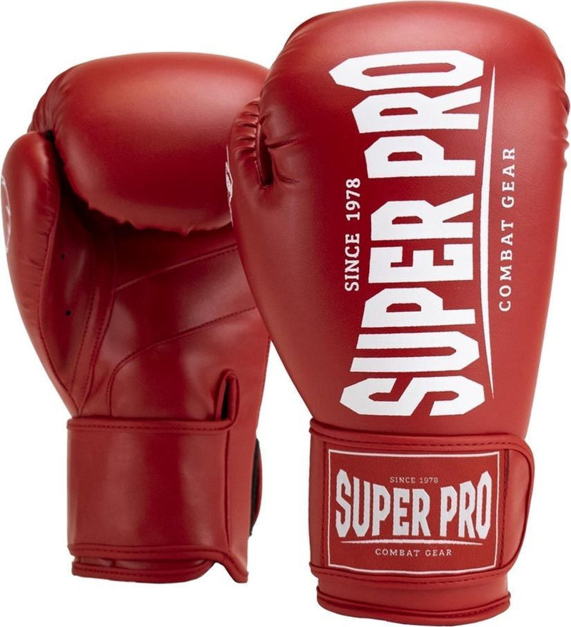 Super pro combat gear champ (kick)bokshandschoenen rood wit 16oz 16 oz