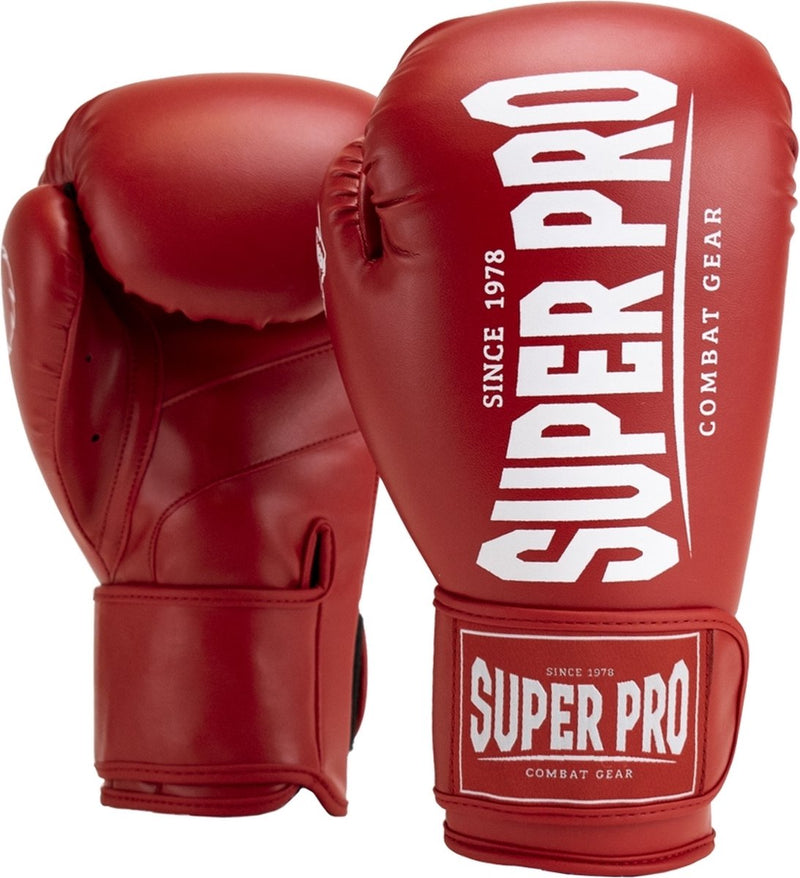 Super pro combat gear champ (kick)bokshandschoenen rood wit 14oz