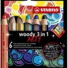 Stabilo woody 3 in 1 - multitalent kleurpotlood - arty - set 6 st. + puntenslijper