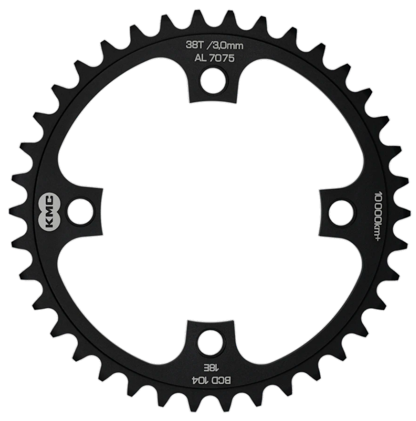 KMC tandwiel 38T, aluminium 1 2x1 .BCD 104mm. kettinglijn 3.0mm single speed