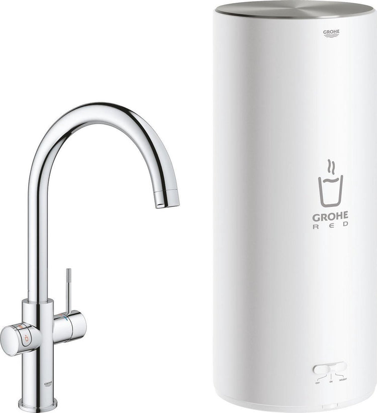 Grohe red 3 in 1 kokendwaterkraan - c-uitloop - 7l boiler - met mengventiel – chroom