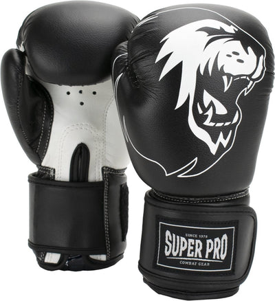 Super pro combat gear talent (kick)bokshandschoenen zwart wit 10oz