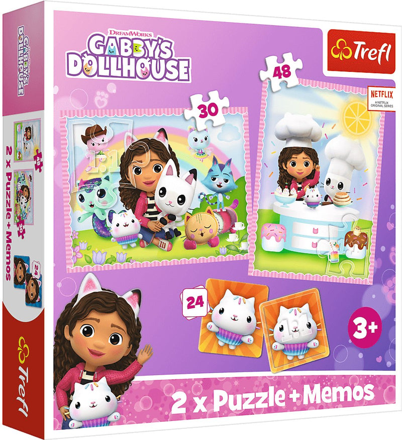 Trefl gabby's dollhouse 3-in-1 set puzzels + memory