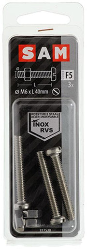 Mack 1019831 - metaalschroef cyl. kop + moer rvs 3 st m6x40 | 10 stuks - afbeelding 1