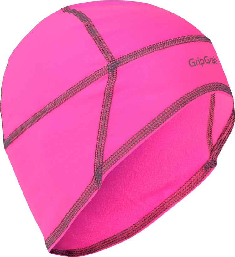 Gripgrab - thermo lente herfst helmmuts skull cap fietsen - roze hi-vis - unisex - maat l