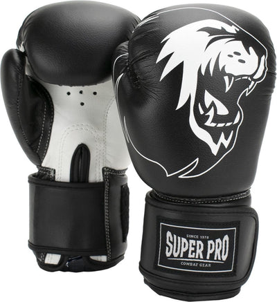 Super pro combat gear talent (kick)bokshandschoenen zwart wit 8oz