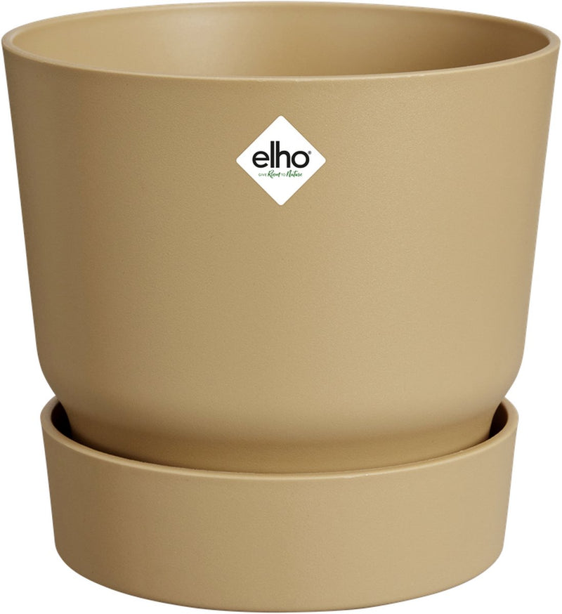 Elho greenville rond 25 - bloempot voor buiten met waterreservoir - 100% gerecycled plastic - ø 24.5 x h 23.3 cm - goudkleurig zand