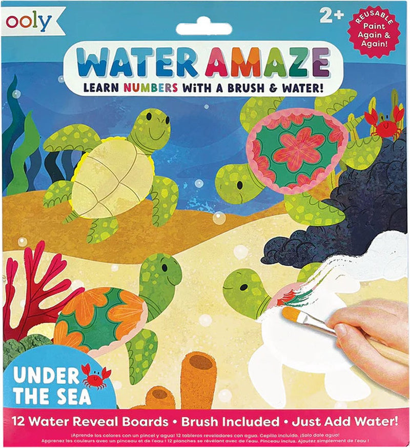 Ooly - water amaze water reveal boards - under the sea - kleuren met water - 12 verschillende afbeeldingen - verborgen afbeeldingen worden onthuld met water - inclusief verfkwast - de afbeeldingen verdwijnen als ze droog zijn - geschikt vanaf 2 jaar