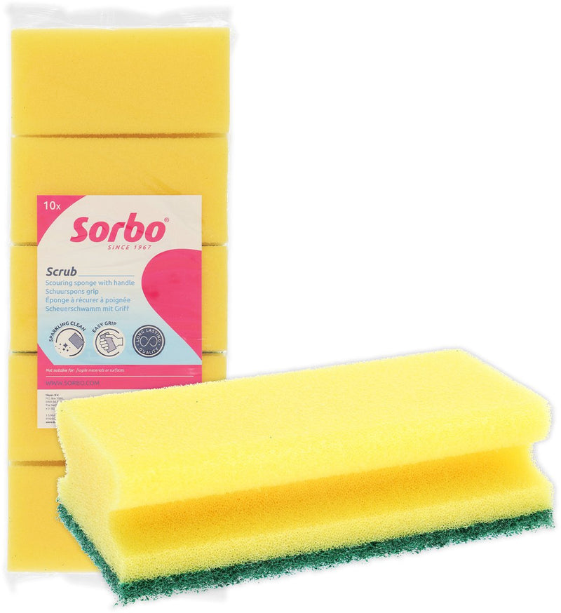 Sorbo schuurspons – set van 10 stuks – met handgreep groene schuurzijde – voor hardnekkig vuil, vet kalkaanslag – viscose