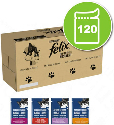 Felix kattenvoer nat in gelei - variëteiten mix - voordeelverpakking van 120 (120 x 85 g) merk -